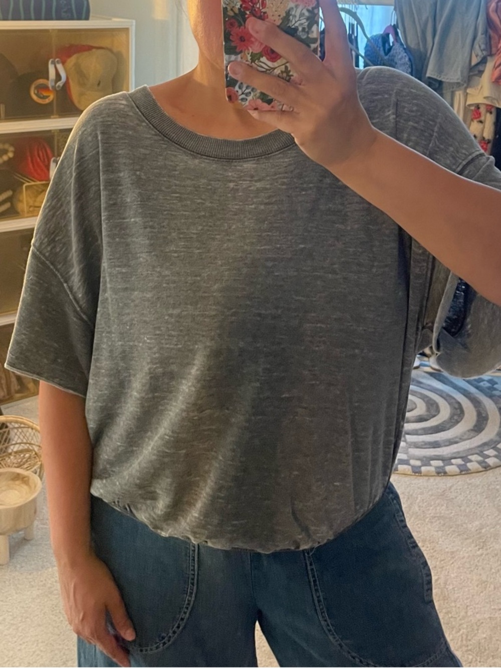 FREE PEOPLE NEW Washed Gray Short Sleeve Pullover tee / Bodysuit.